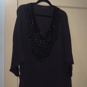 French connection navy beaded silk tunic dress